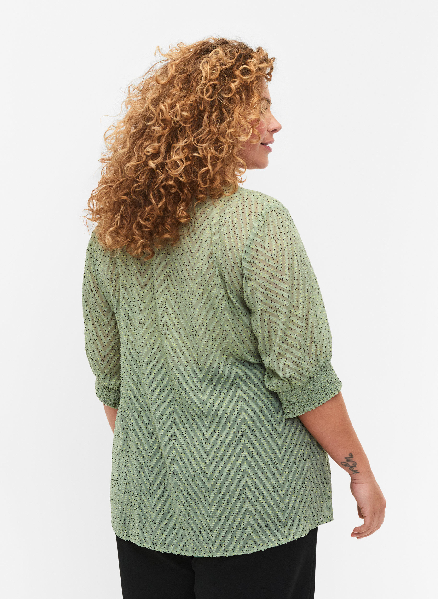 ZizziGepunktete Bluse mit kurzen &Auml;rmeln, Seagrass Dot, Model image number 1