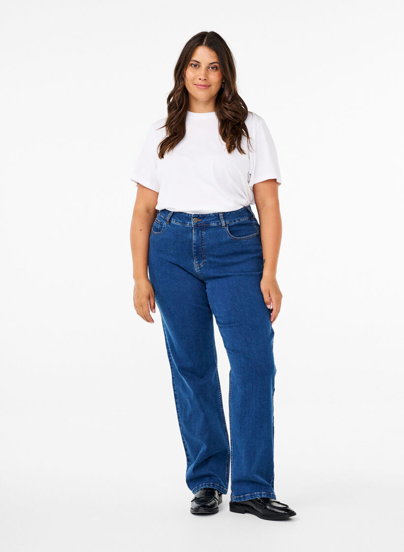 Gemma Jeans mit hoher Taille und gerader Passform, Blau, Model image number 0