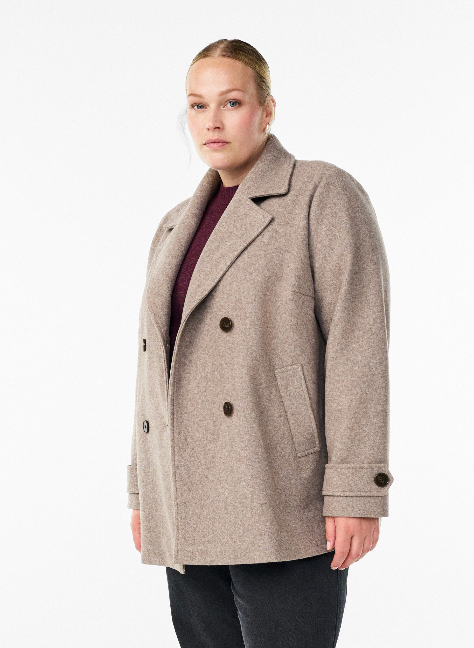 Kurzmantel mit zweireihiger Knopfleiste, Beige, Model