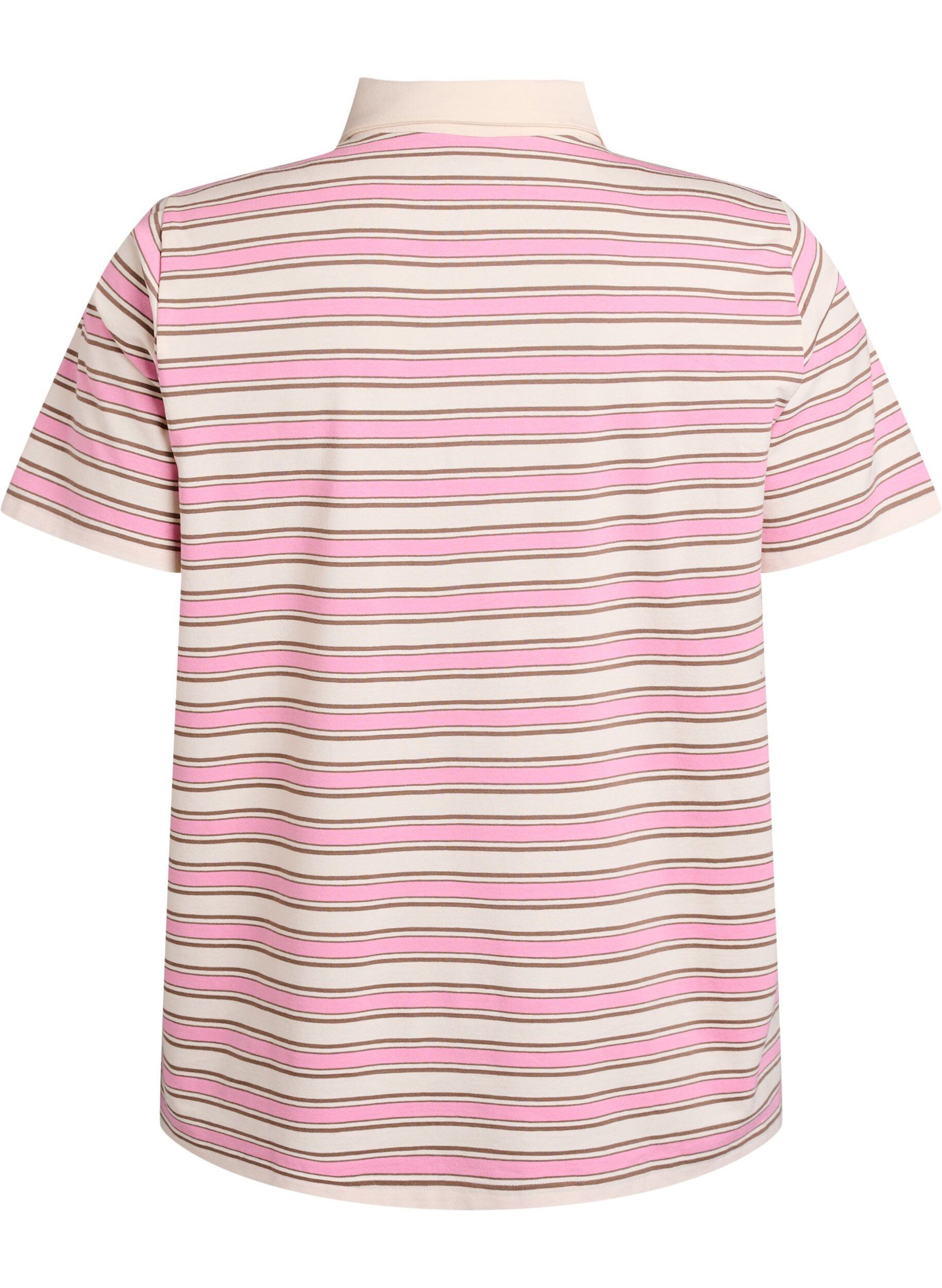 ZizziPoloshirt mit Streifen und kurzen &Auml;rmeln, Pink, Packshot image number 1