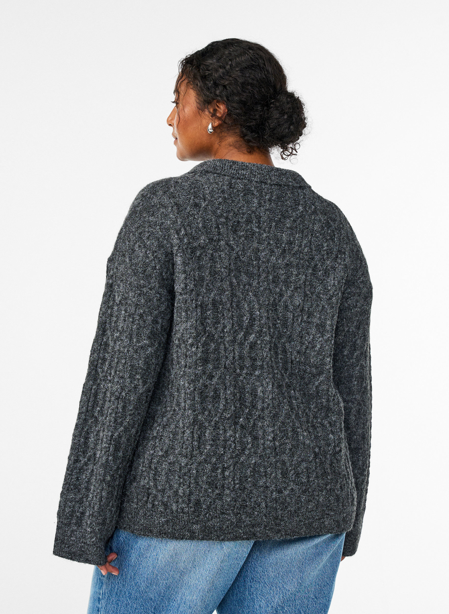 ZizziZopfmuster-Pullover mit Polokragen, Grau, Model image number 2