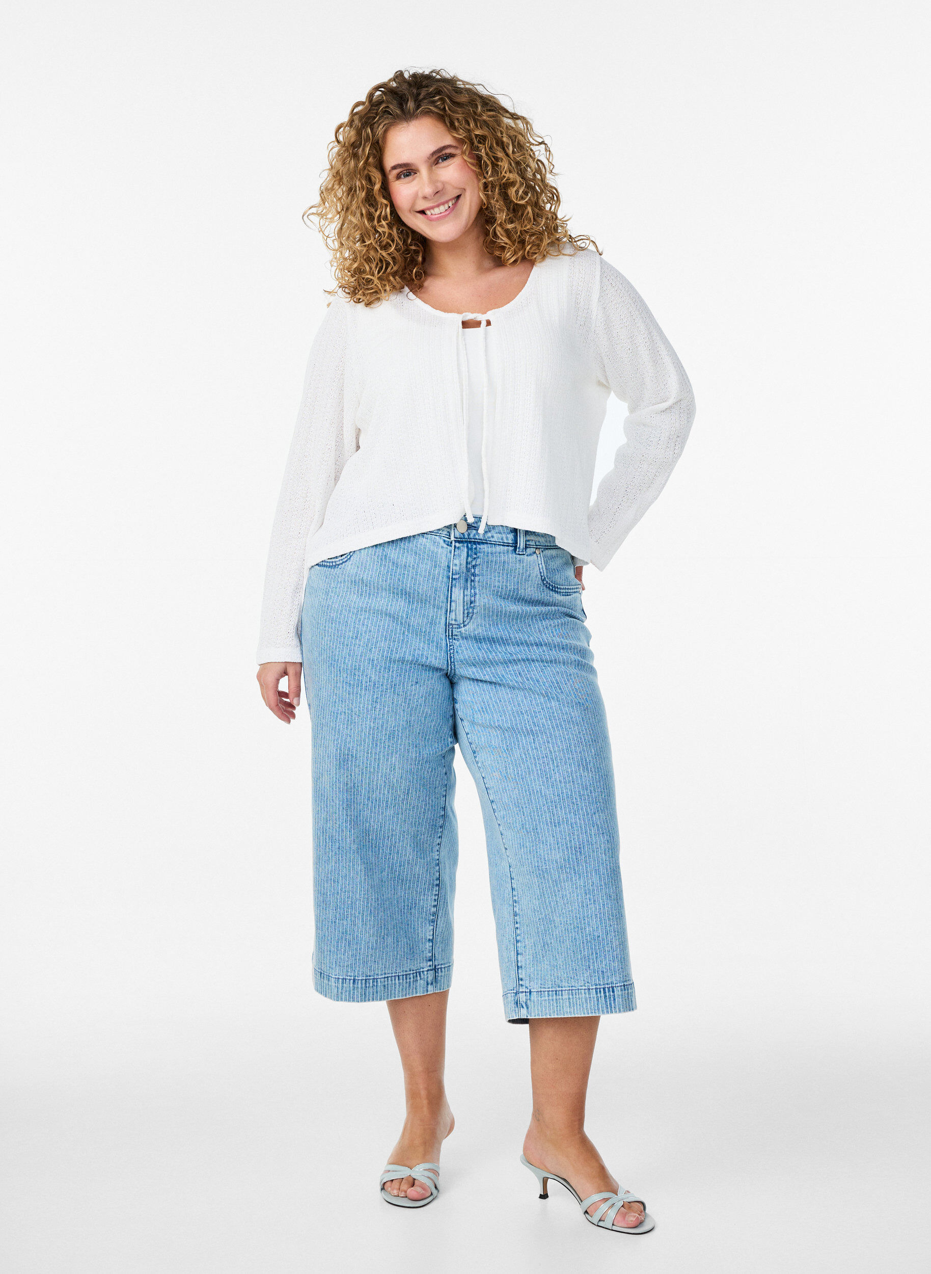 ZizziStrickjacke aus Jersey mit Struktur und Bindedetail vorne, Wei&szlig;, Model image number 1