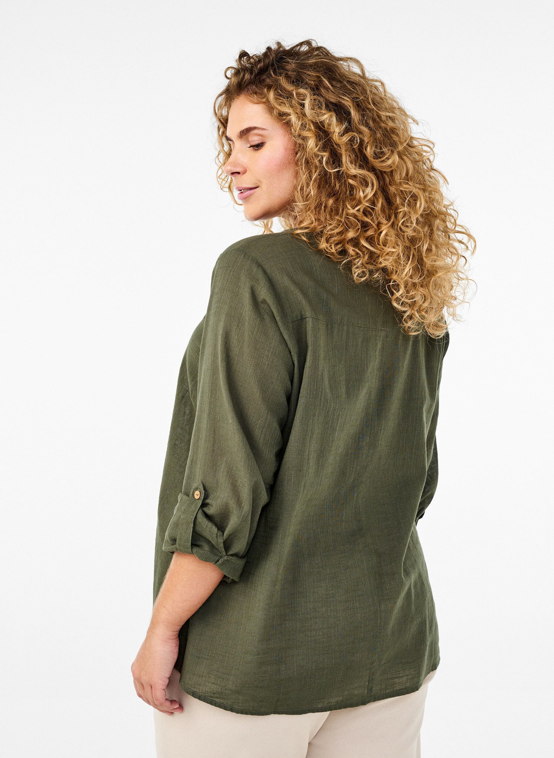 ZizziBaumwollbluse mit V-Ausschnitt, Gr&uuml;n, Model image number 2