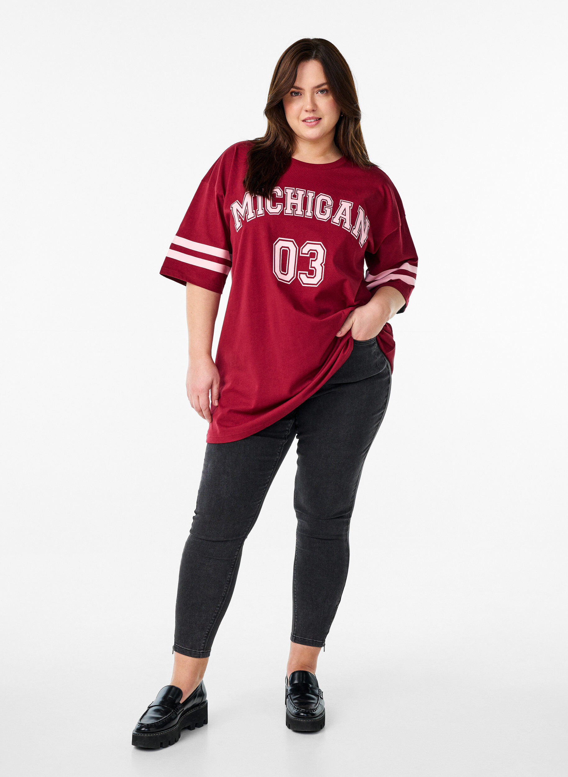 ZizziSportliches Oversize-College-T-Shirt, Rot, Model image number 1