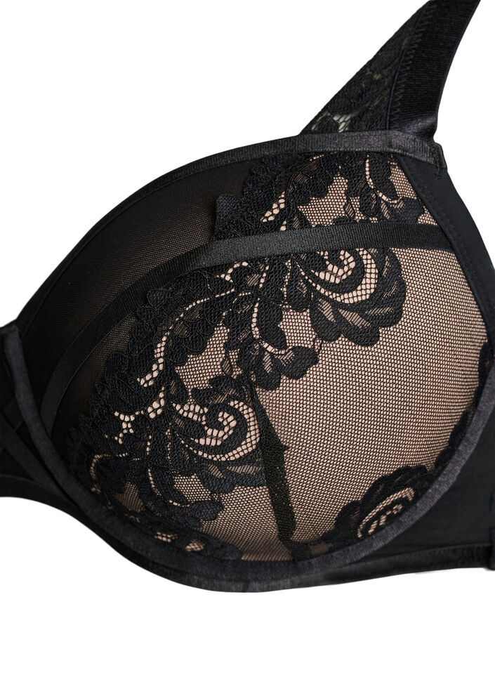 Vorgeformter B&uuml;gel-BH mit gebl&uuml;mter Spitze, Schwarz, Packshot image number 2