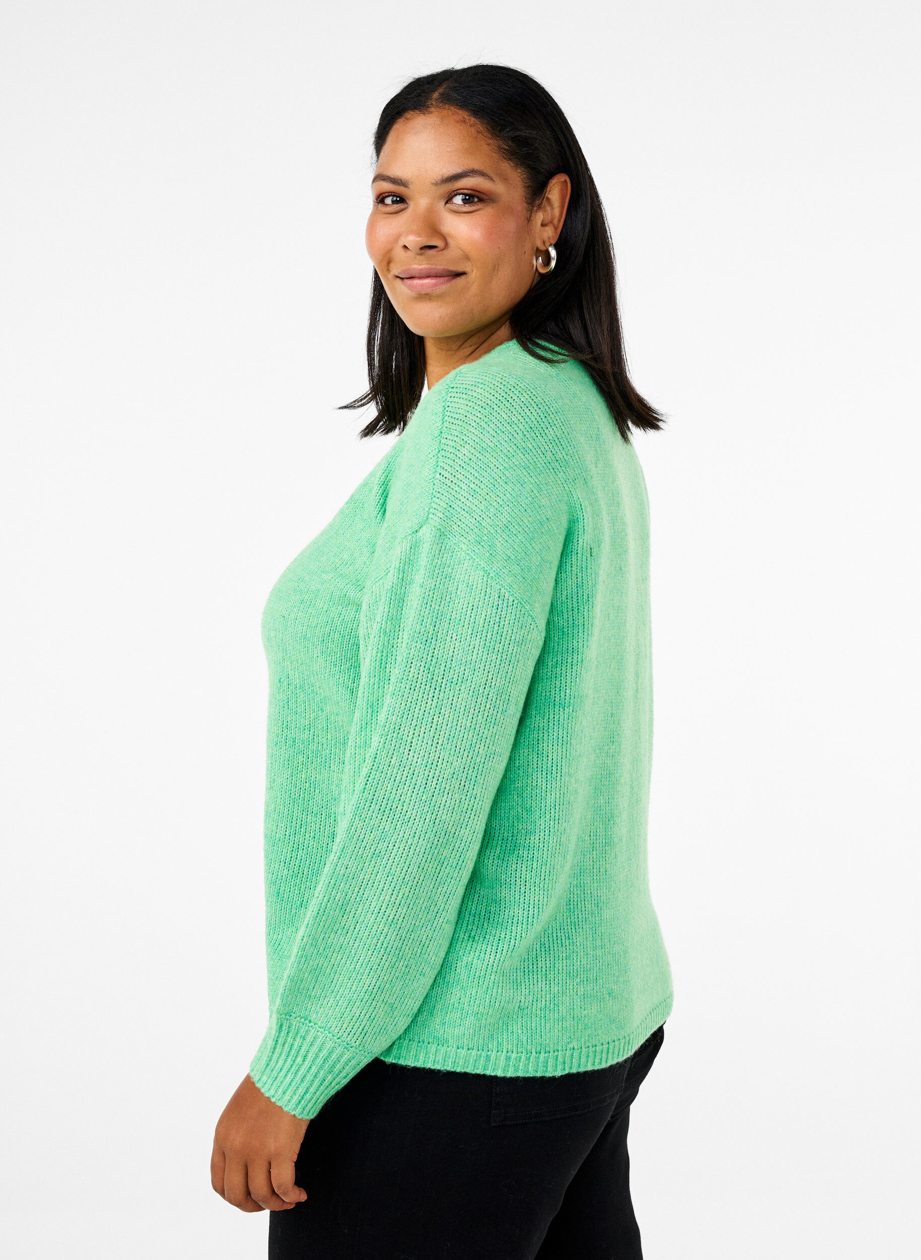 ZizziLang&auml;rmliger Strickpullover mit Wollanteil und Rundhalsausschnitt, Light G. Green Mel., Model image number 1