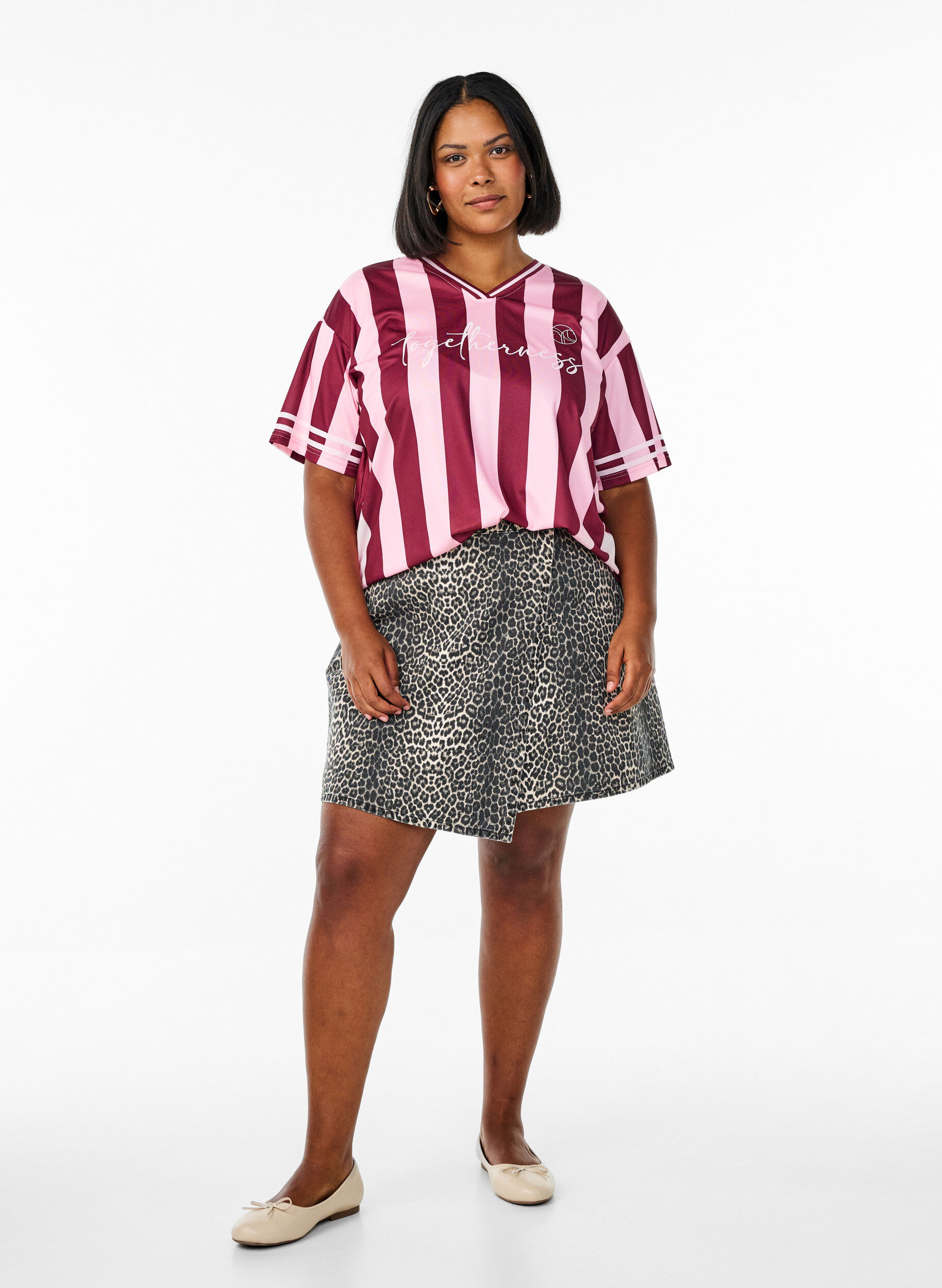 ZizziKurzer Jeansrock mit Leo-Print und A-Linie, Leopard, Model image number 3