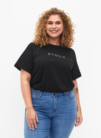 T-Shirt aus Bio-Baumwolle mit Text, Black ÉTOILE, Model
