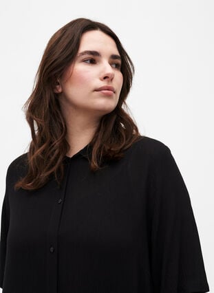 Hemdkleid aus Viskose mit kurzen Ärmeln, Black, Model image number 2