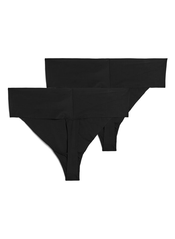2er-Pack G-String mit hoher Taille, Schwarz, Packshot image number 1