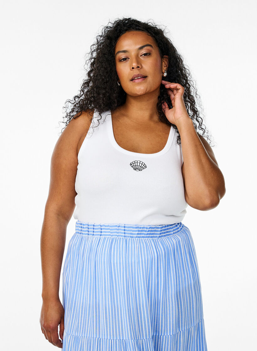 Tailleiertes Top mit Motiv, Wei&szlig;, Model image number 0