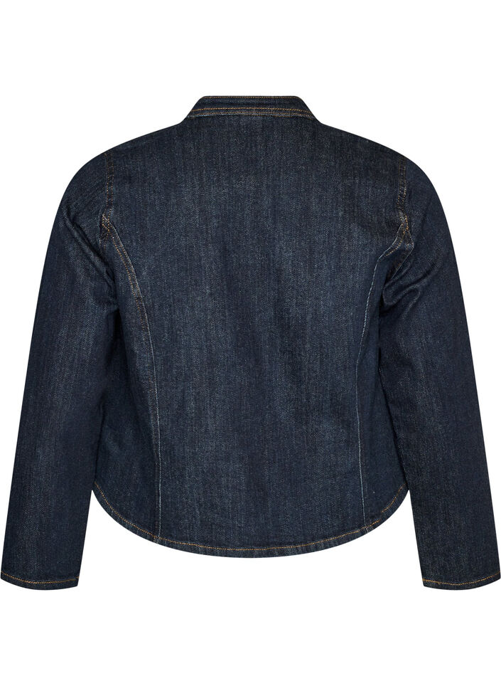 Figurbetonte Jeansjacke mit Rei&szlig;verschluss, Blau, Packshot image number 1