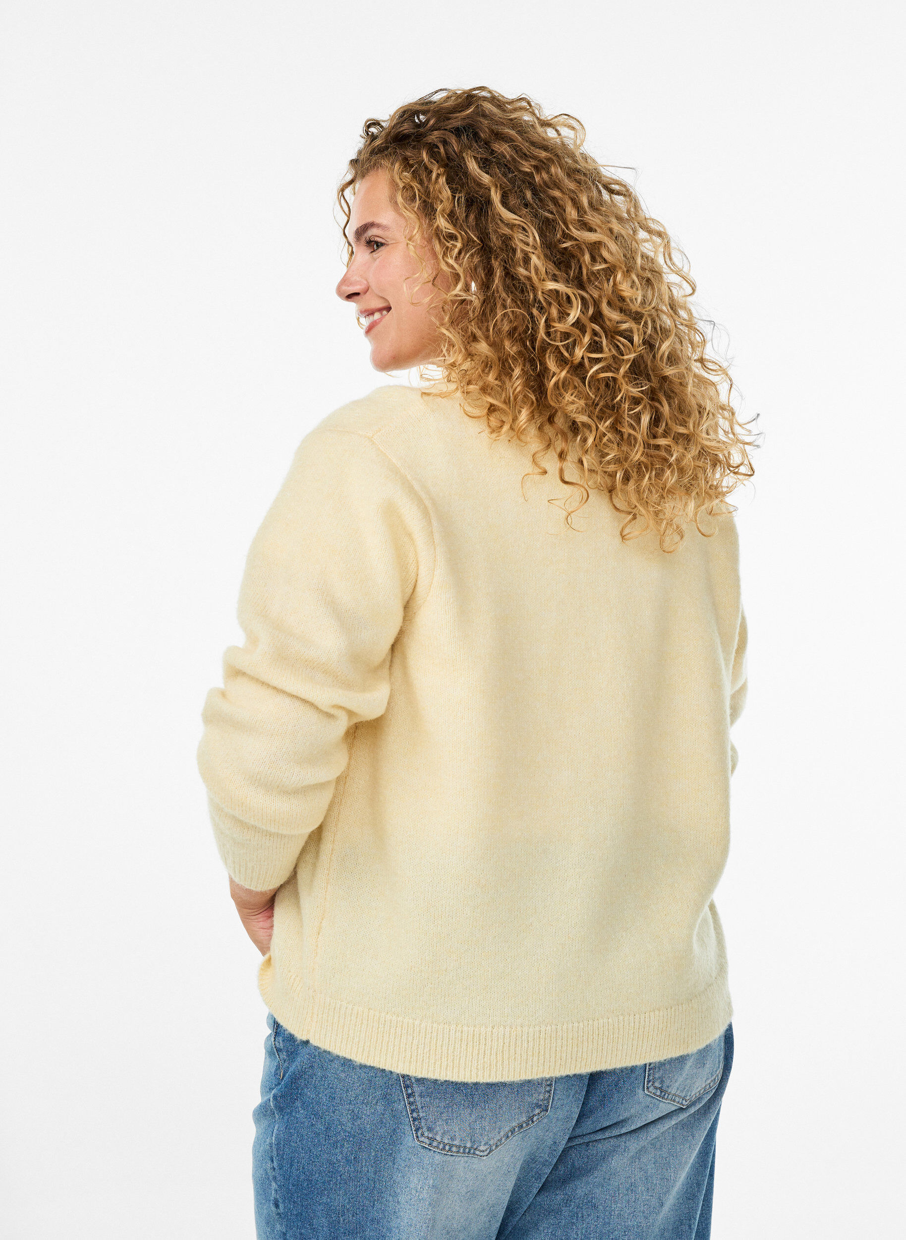 ZizziStrickjacke mit Kragen und Kn&ouml;pfen, Gelb, Model image number 2