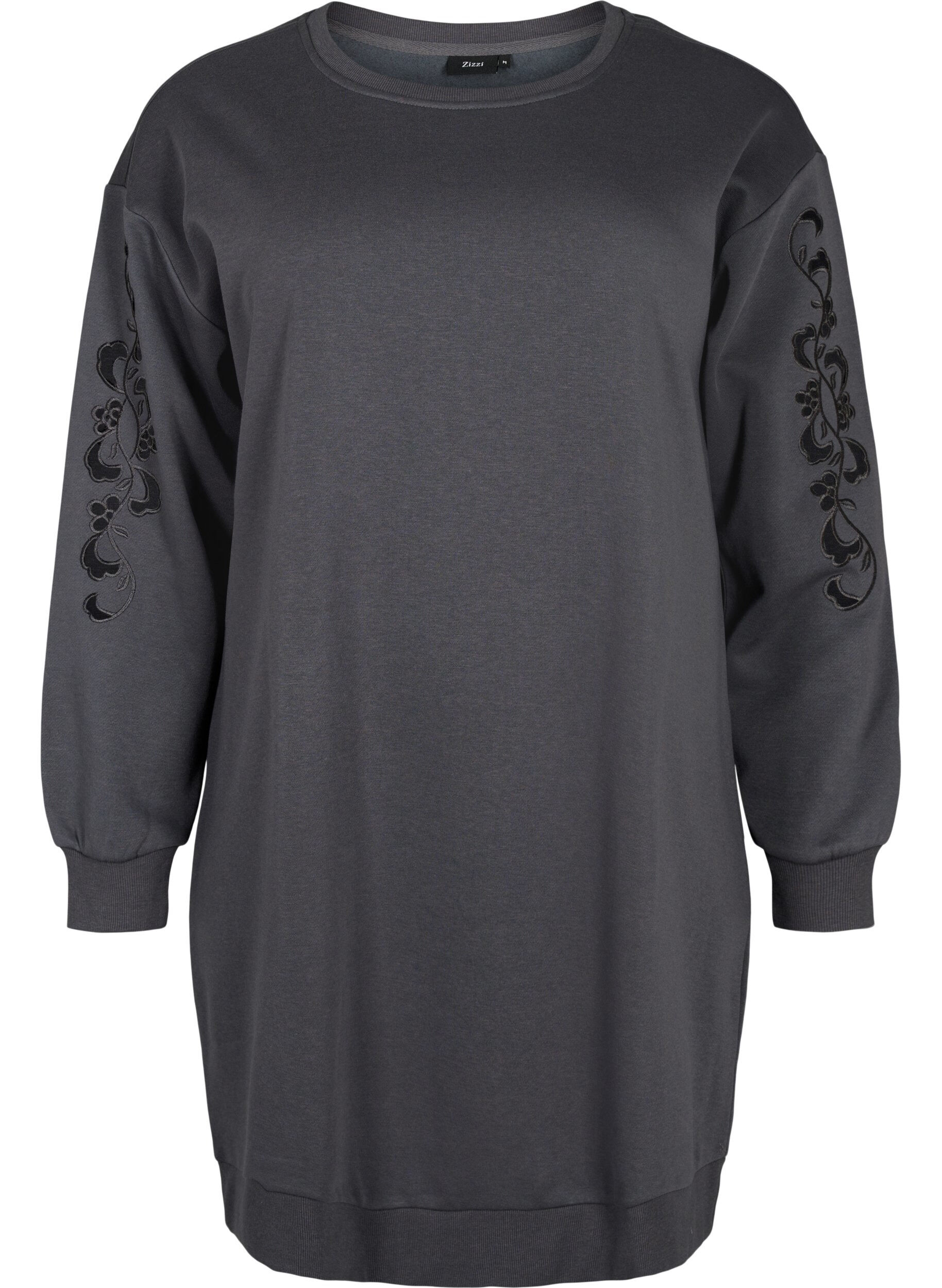 ZizziSweatkleid mit gestickten Details, Dark Grey, Packshot image number 0
