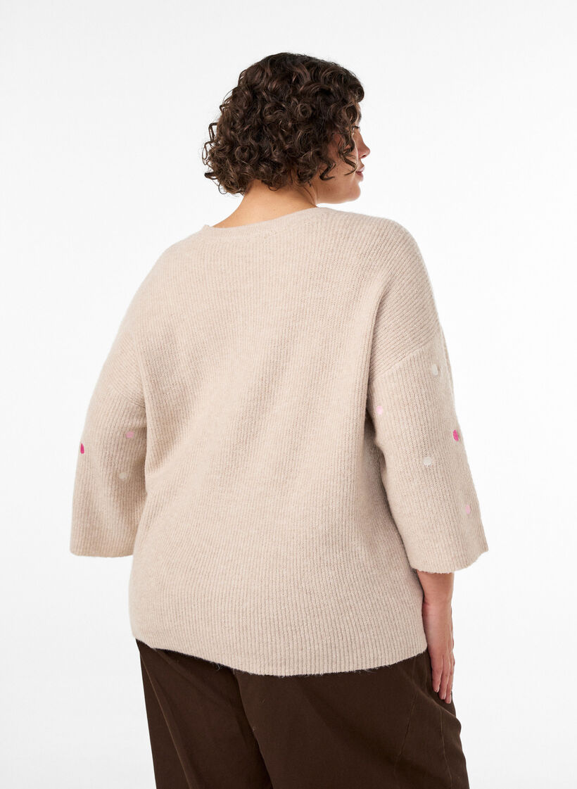 Strickbluse mit kleinen Stickmotiven, Beige, Model image number 2