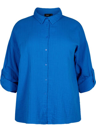Hemd mit Kragen aus Baumwoll-Musselin, Victoria blue, Packshot image number 0
