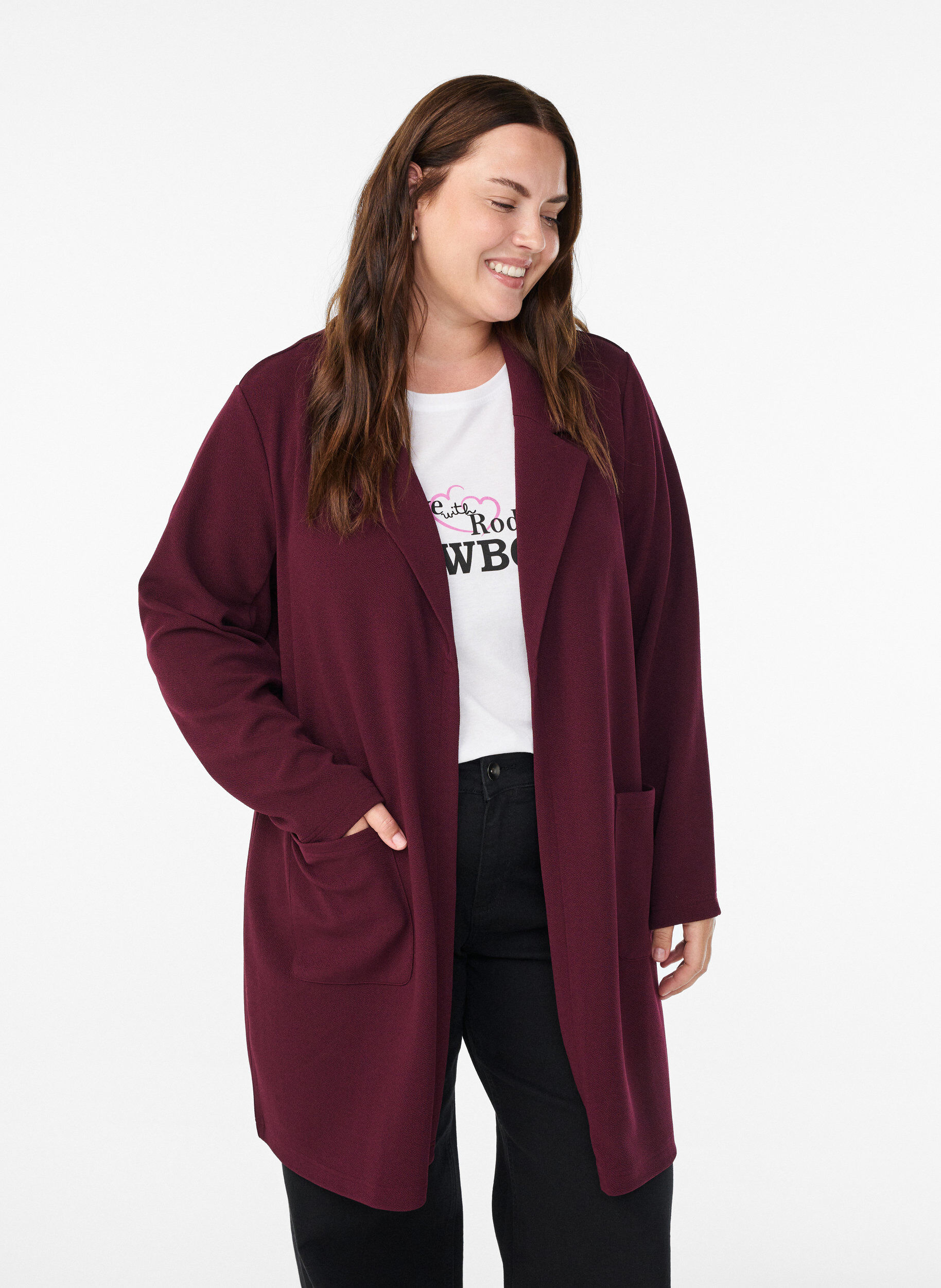 ZizziFLASH - Lange Blazer mit Taschen, Rot, Model image number 0