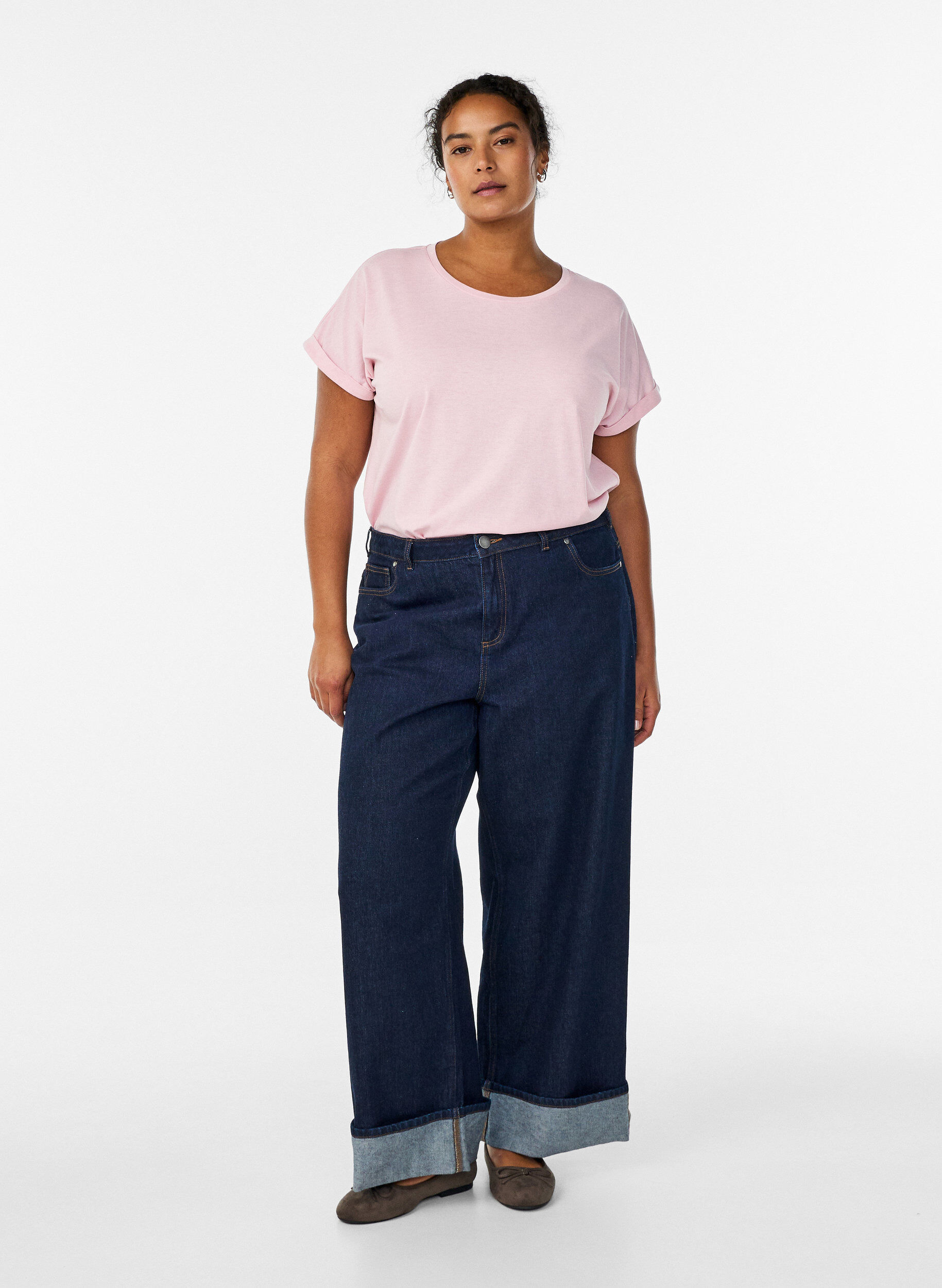 ZizziKurz&auml;rmeliges T-Shirt aus einer Baumwollmischung, Pink, Model image number 1