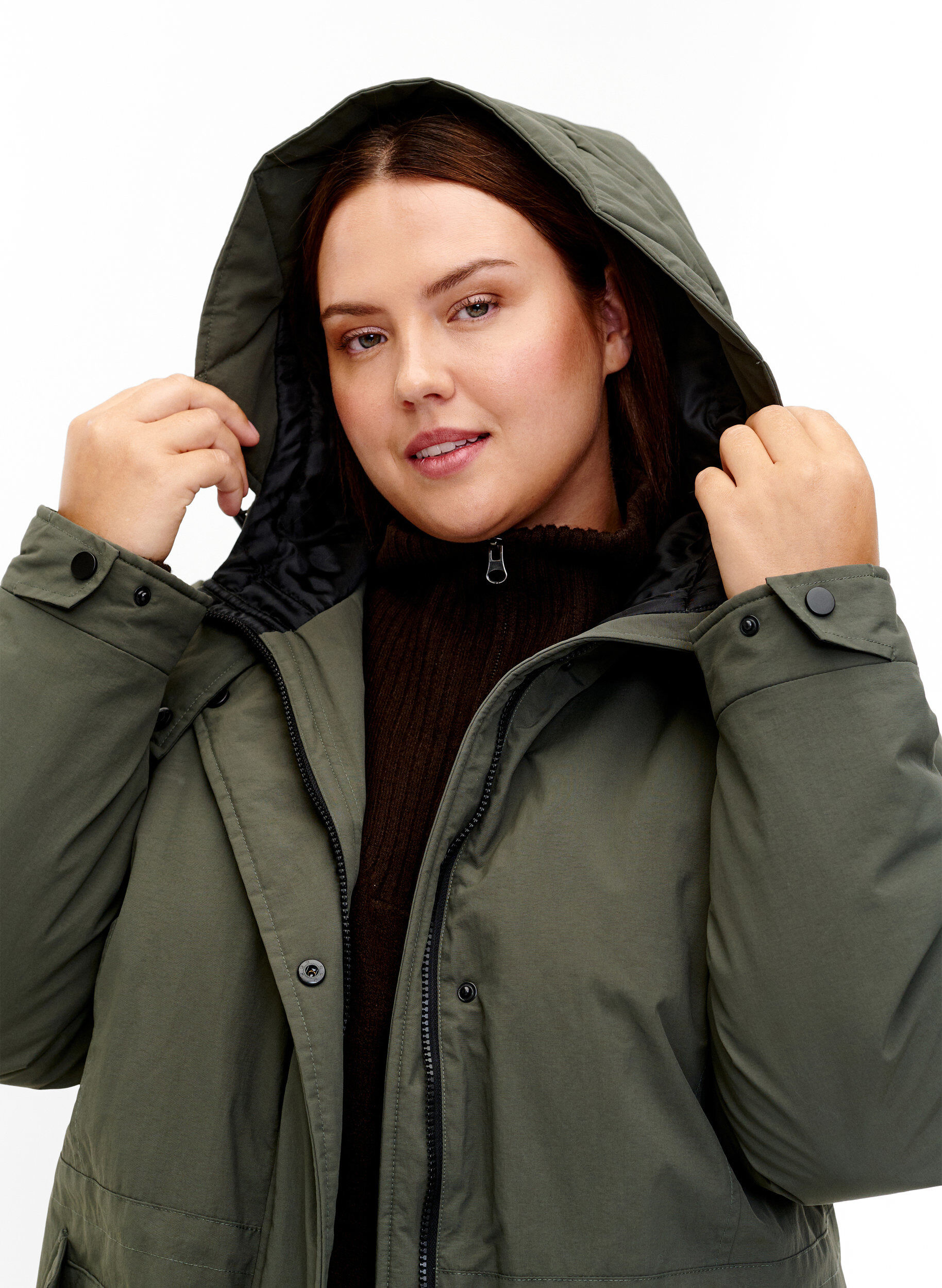 ZizziParka mit Kapuze und verstellbarer Taille, Black Olive, Model image number 3