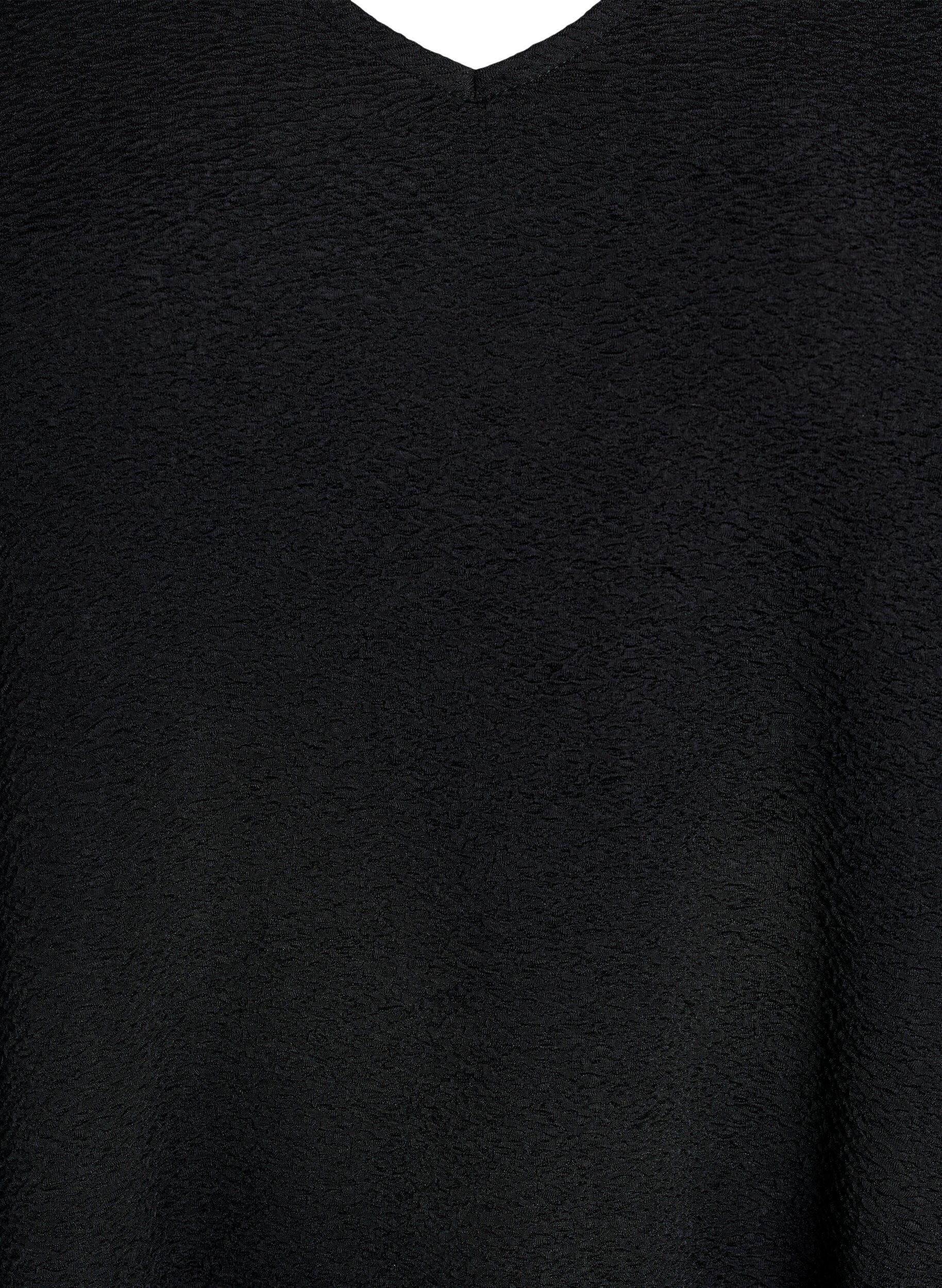 ZizziKurzes strukturiertes Kleid mit R&uuml;schensaum, Schwarz, Packshot image number 2