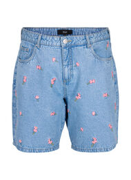 Denim-Shorts mit aufgestickten Blumen, Light Blue AOP, Packshot
