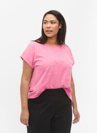 Melange-T-Shirt mit kurzen Ärmeln, Beetroot Purple Mél, Model