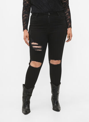 Eng anliegende Jeans mit Schlitzen, Black, Model image number 2