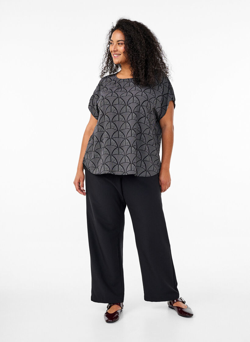 Bluse mit kurzen Ärmeln und Print, Black Grey Graphic , Model image number 2