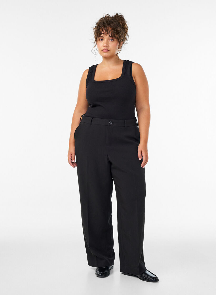 Weite Anzughose mit hoher Taille, Schwarz, Model image number 0