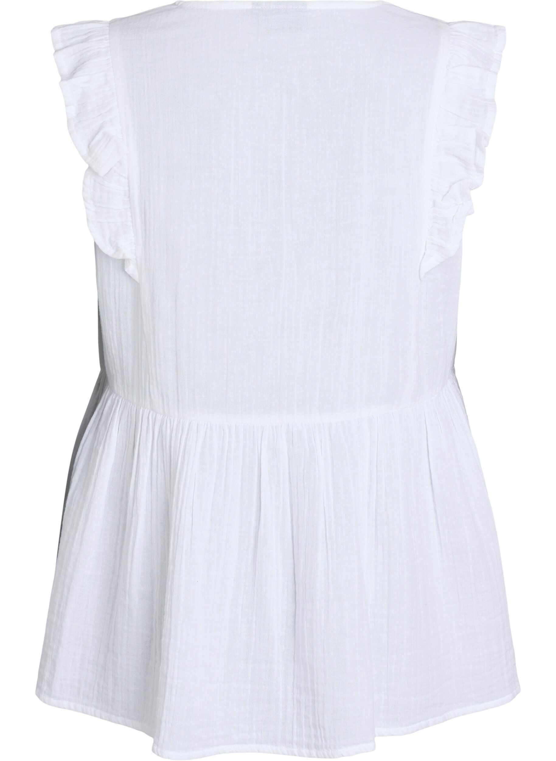 Zizzi&Auml;rmellose Bluse aus Baumwoll-Musselin mit R&uuml;schen, Wei&szlig;, Packshot image number 1