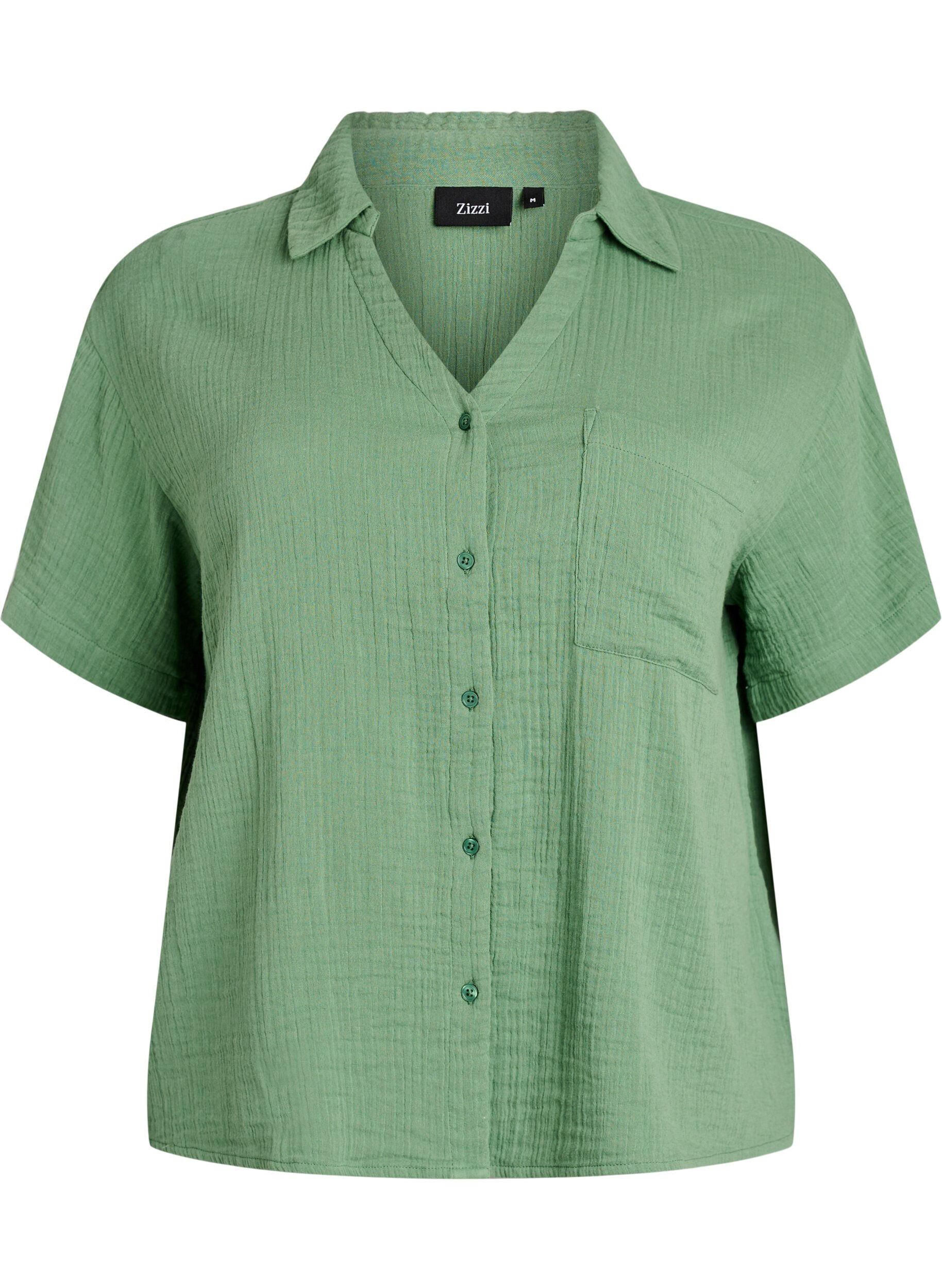 ZizziBluse aus Baumwoll-Musselin mit kurzen &Auml;rmeln, Gr&uuml;n, Packshot image number 0