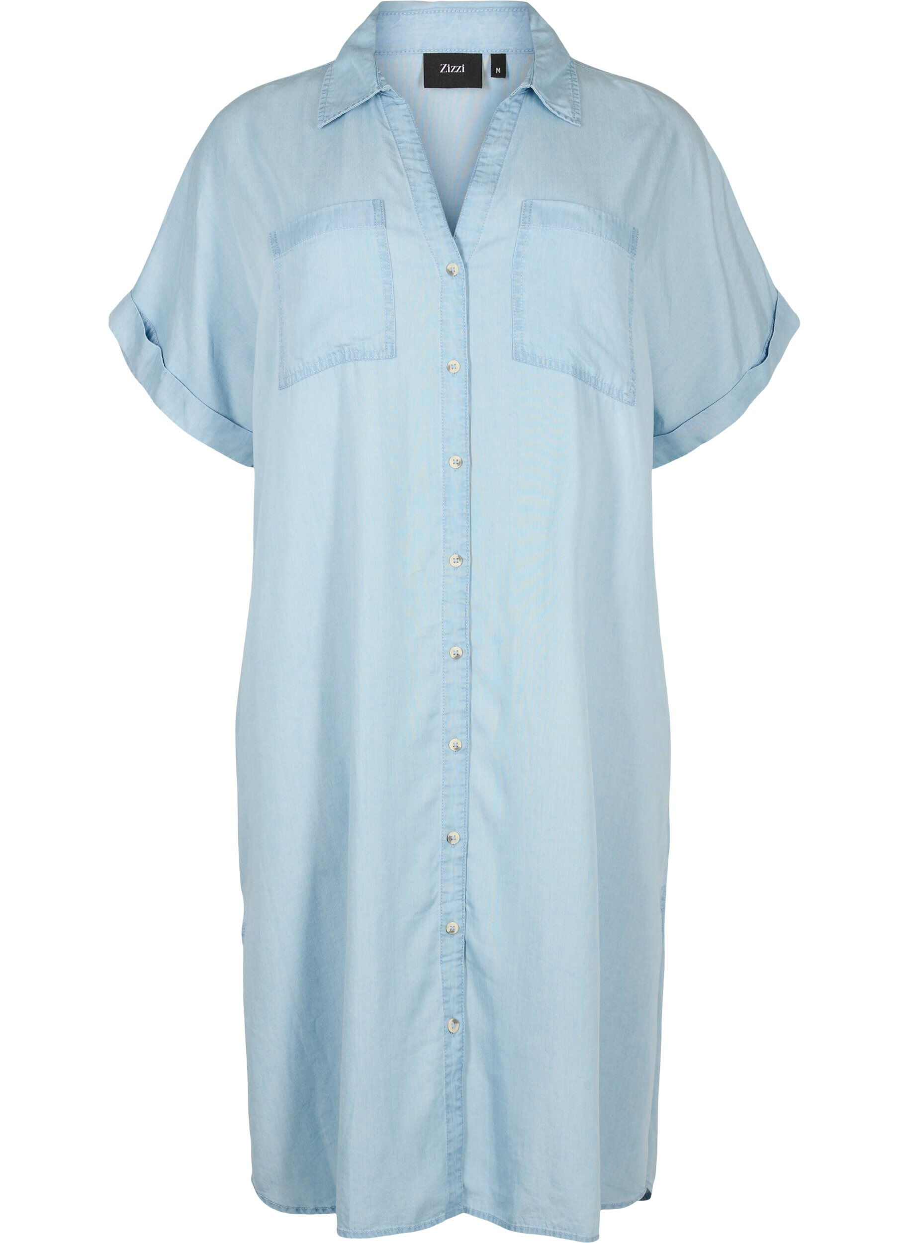 ZizziKurzarm-Shirtkleid aus Lyocell (TENCEL&trade;), Light blue denim, Packshot image number 0