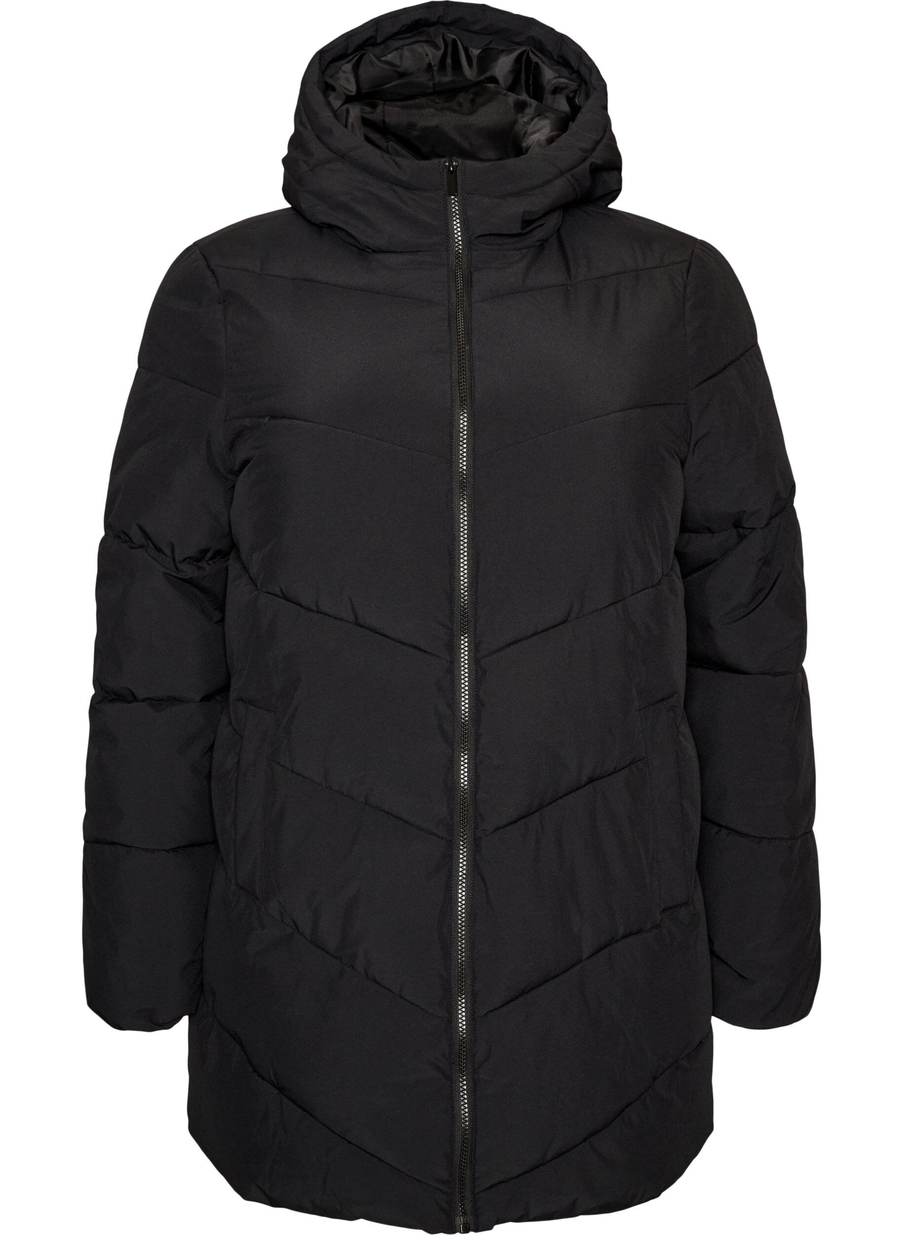 Mittellange Steppjacke mit Kapuze