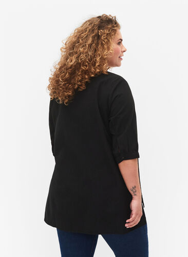 FLASH - Bluse aus Baumwolle mit halblangen Ärmeln, Black, Model image number 1