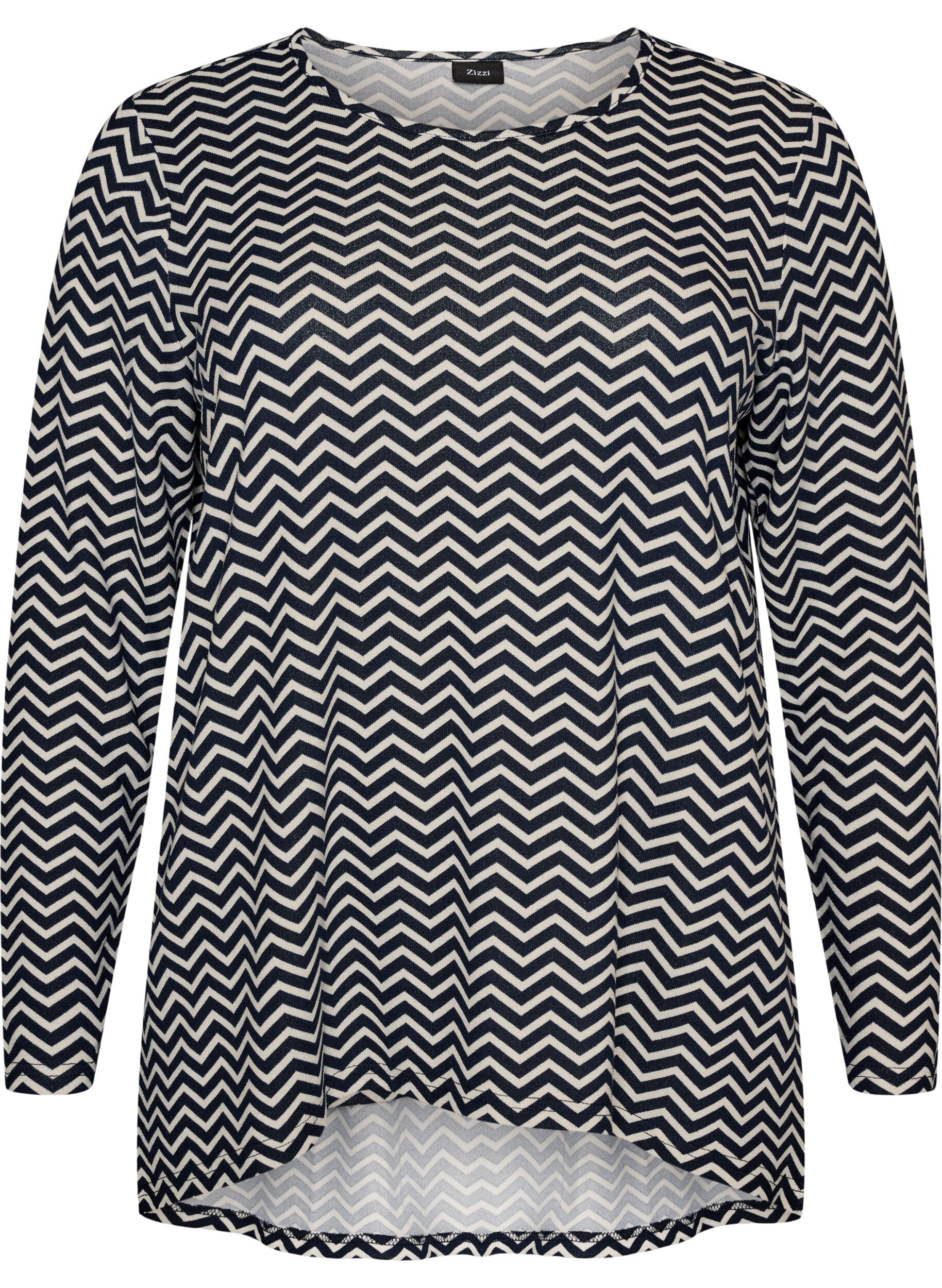 ZizziGemusterte Bluse mit langen &Auml;rmeln, Blau, Packshot image number 0