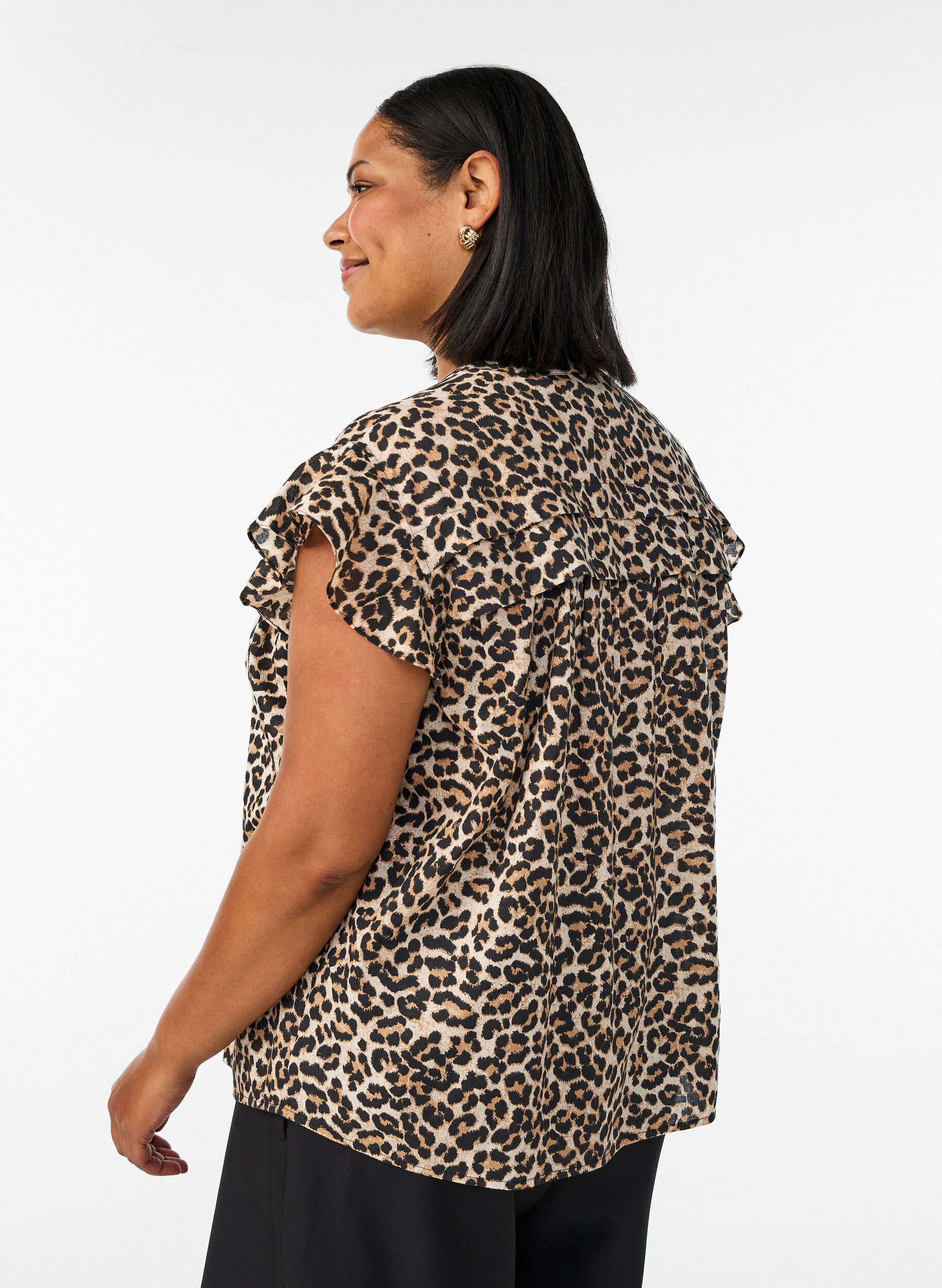 Zizzi&Auml;rmellose Hemdbluse in A-Linie aus Baumwolle, Braun, Model image number 2