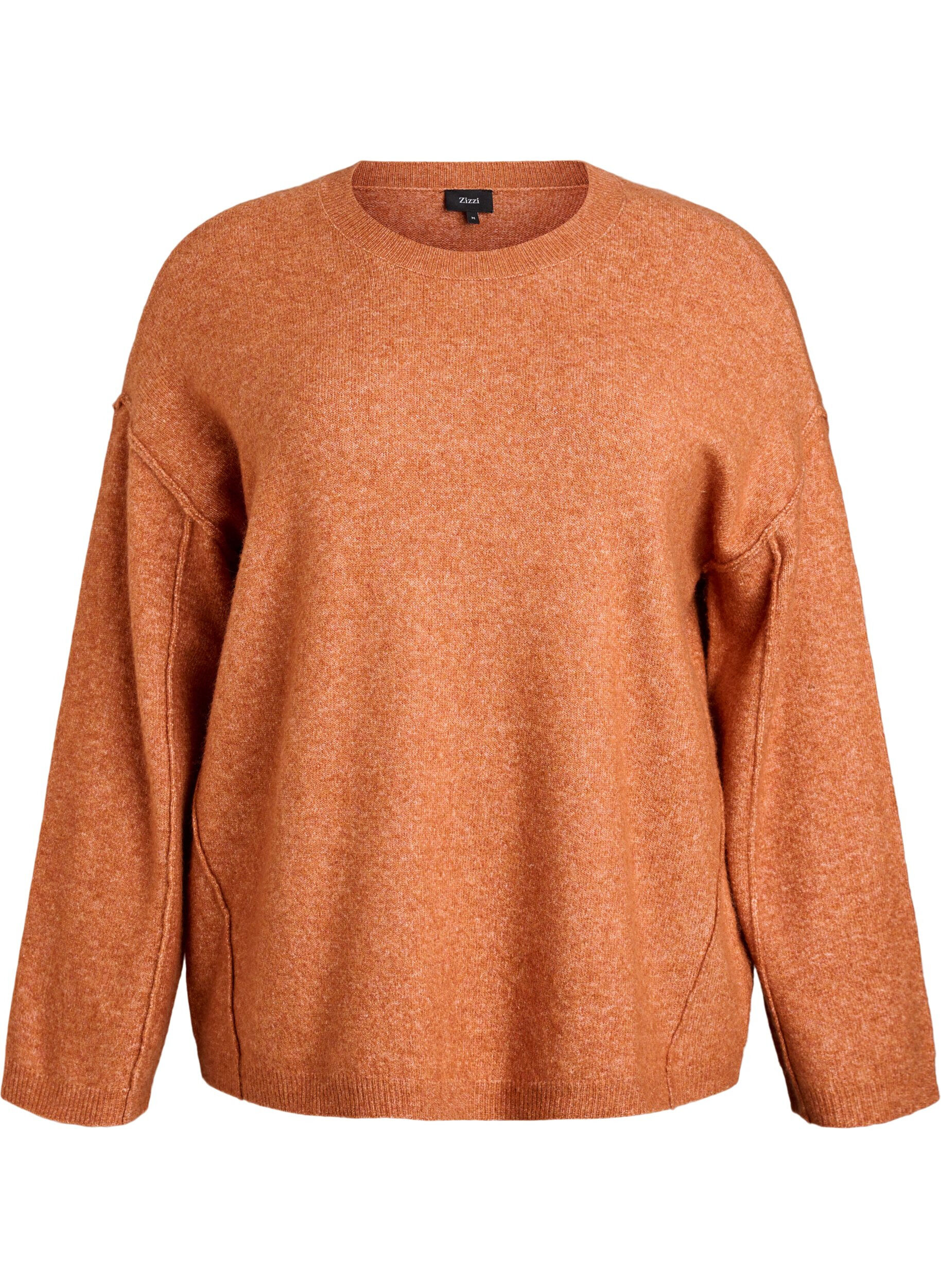 ZizziLockerer Strickpullover mit markanten N&auml;hten, Orange, Packshot image number 0