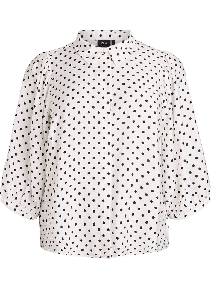 Bluse mit P&uuml;nktchenmuster und 3/4-&Auml;rmeln, Wei&szlig;, Packshot image number 0