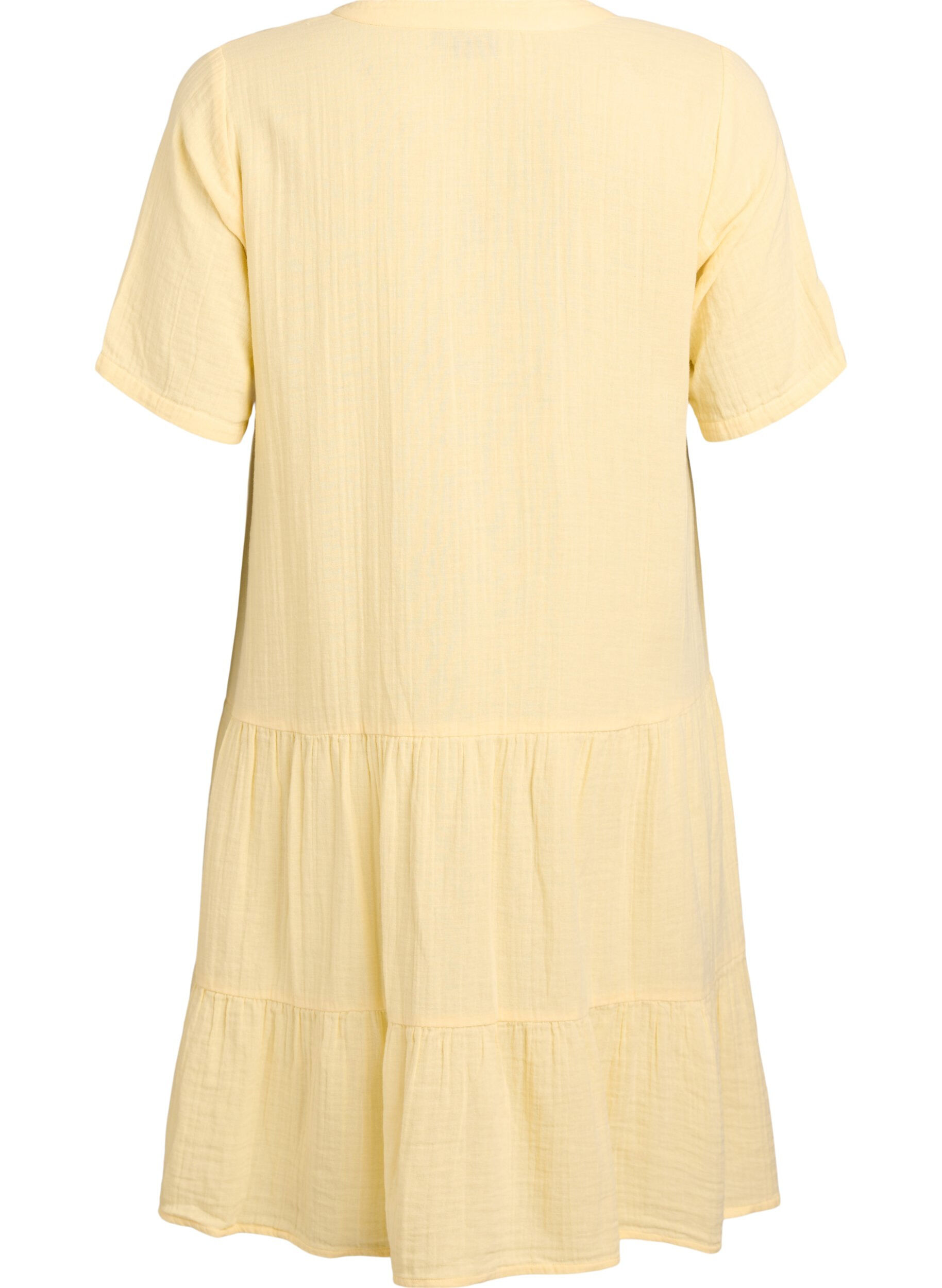 ZizziKurzes A-Linien-Kleid aus Baumwollmusselin, Gelb, Packshot image number 1