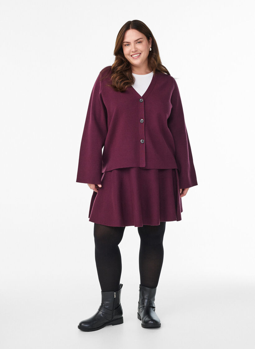 Kurzer Strickrock in A-Linie, Dunkles Bordeaux, Model image number 1