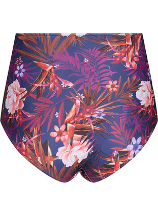 Bikini-Unterteil mit Streifen und hoher Taille, Purple Flower, Packshot image number 1