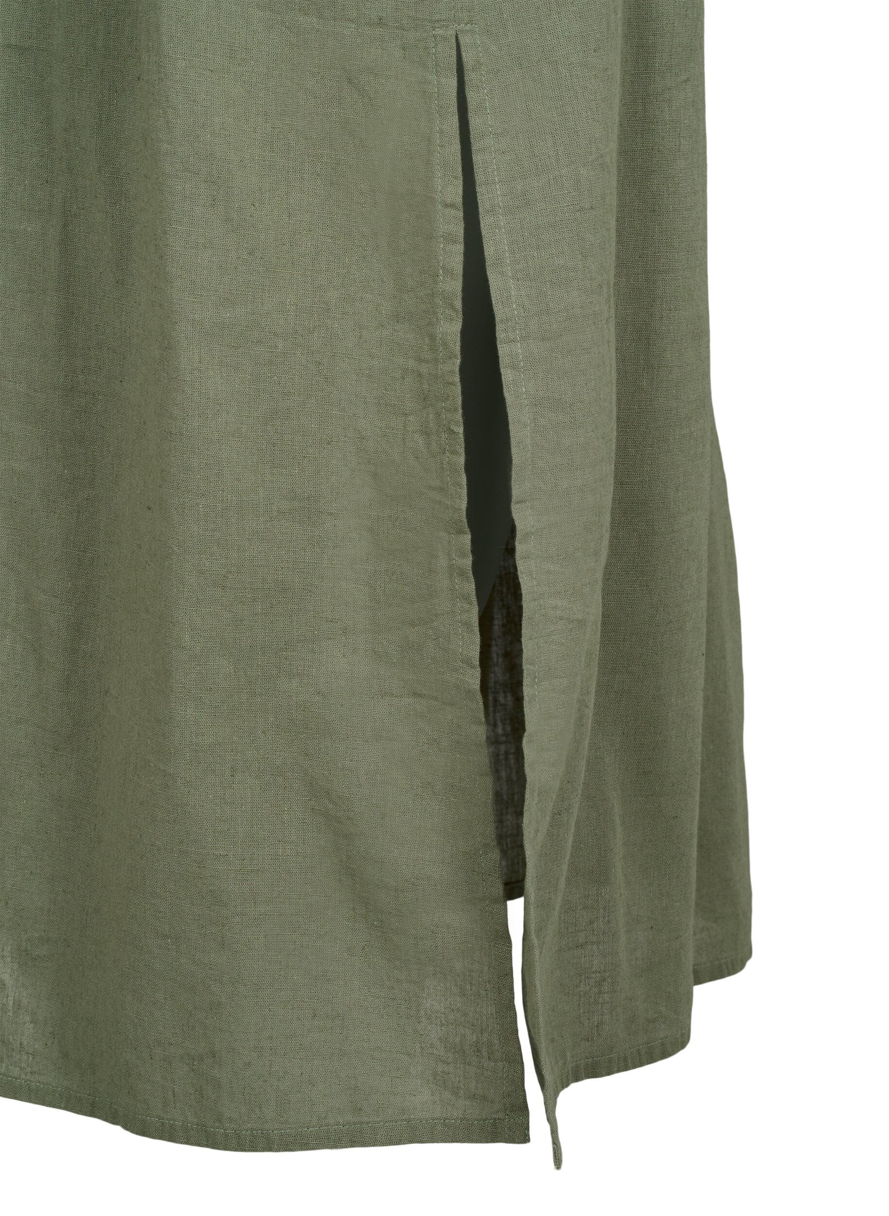 Zizzi&Auml;rmelloses Kleid aus Baumwollmischung mit Leinen, Deep Lichen Green, Packshot image number 3