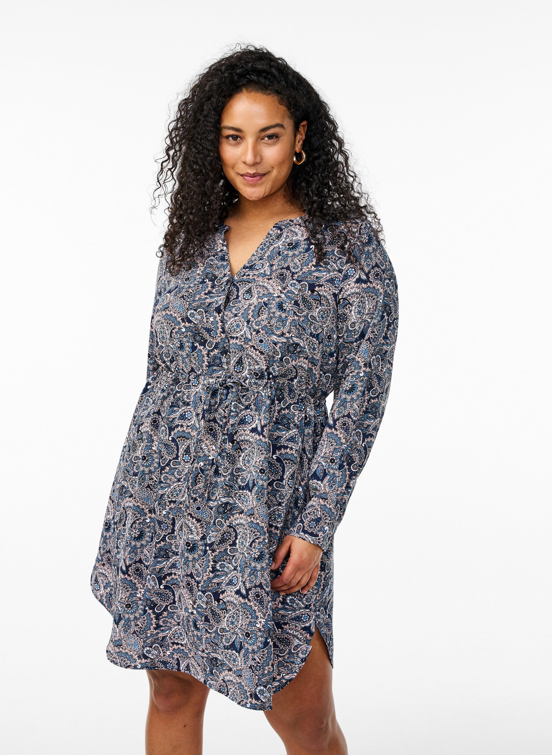 ZizziKnielanges Kleid mit Bindeg&uuml;rtel, Beige, Model image number 0