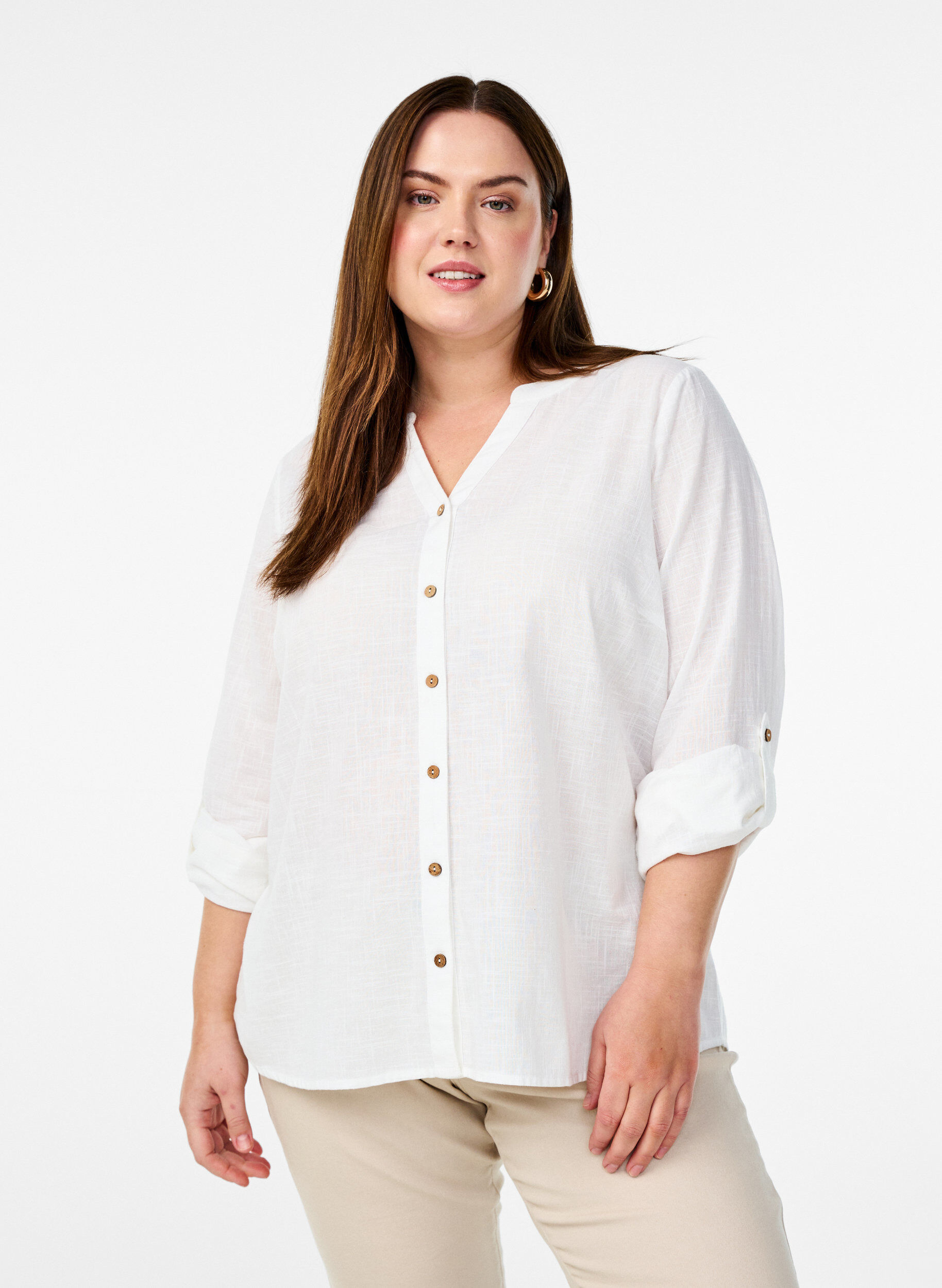 ZizziBaumwollbluse mit V-Ausschnitt, Wei&szlig;, Model image number 0