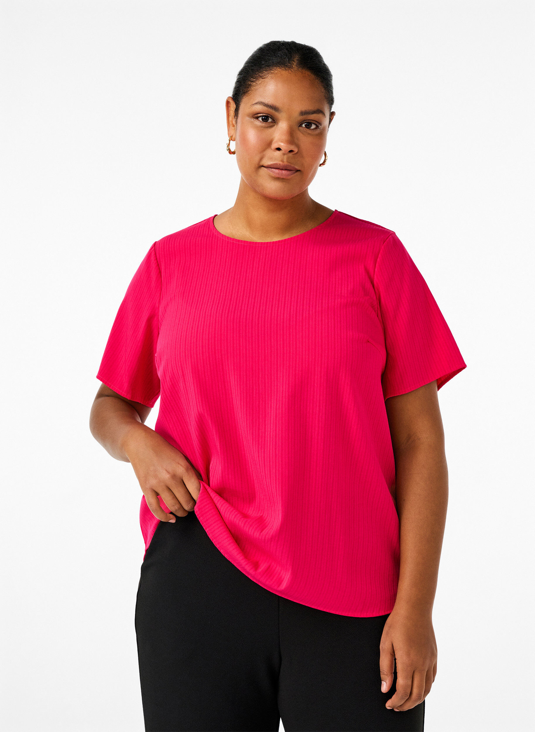 ZizziKurz&auml;rmelige Bluse aus Viskose mit Schleifen, Bright Rose, Model image number 0