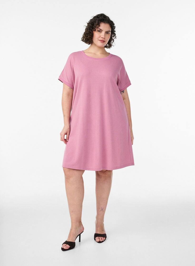 Kurzes Kleid aus strukturiertem Jersey mit Rundhalsausschnitt, Rot, Model image number 1