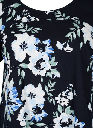 Kurzarm Baumwollkleid mit Print, Black Blue Flowers, Packshot image number 2