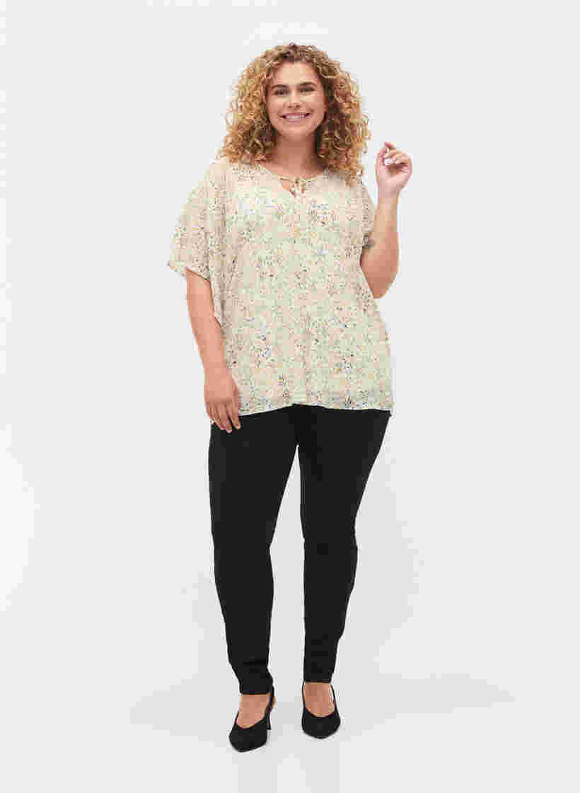 Kurzarm Bluse mit Bindebändern und Print , Icicle Flower AOP, Model image number 2