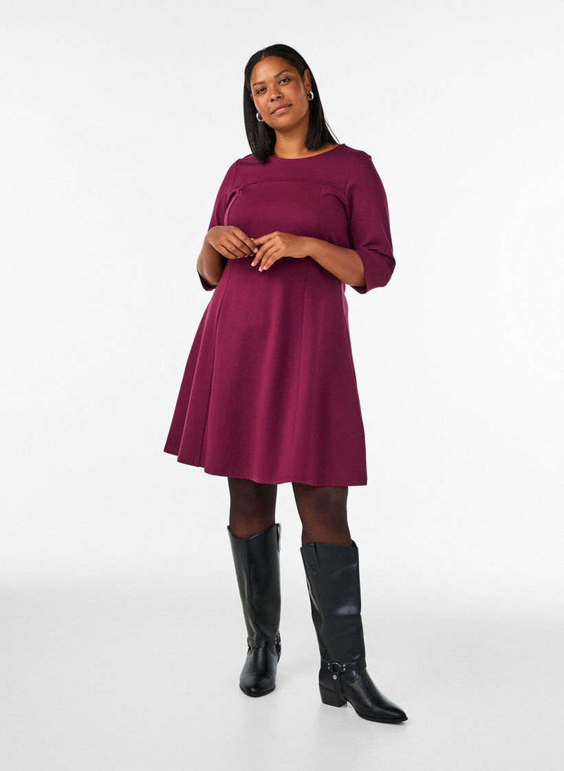 A-f&ouml;rmiges Kleid mit 3/4-&Auml;rmeln, Rot, Model image number 1