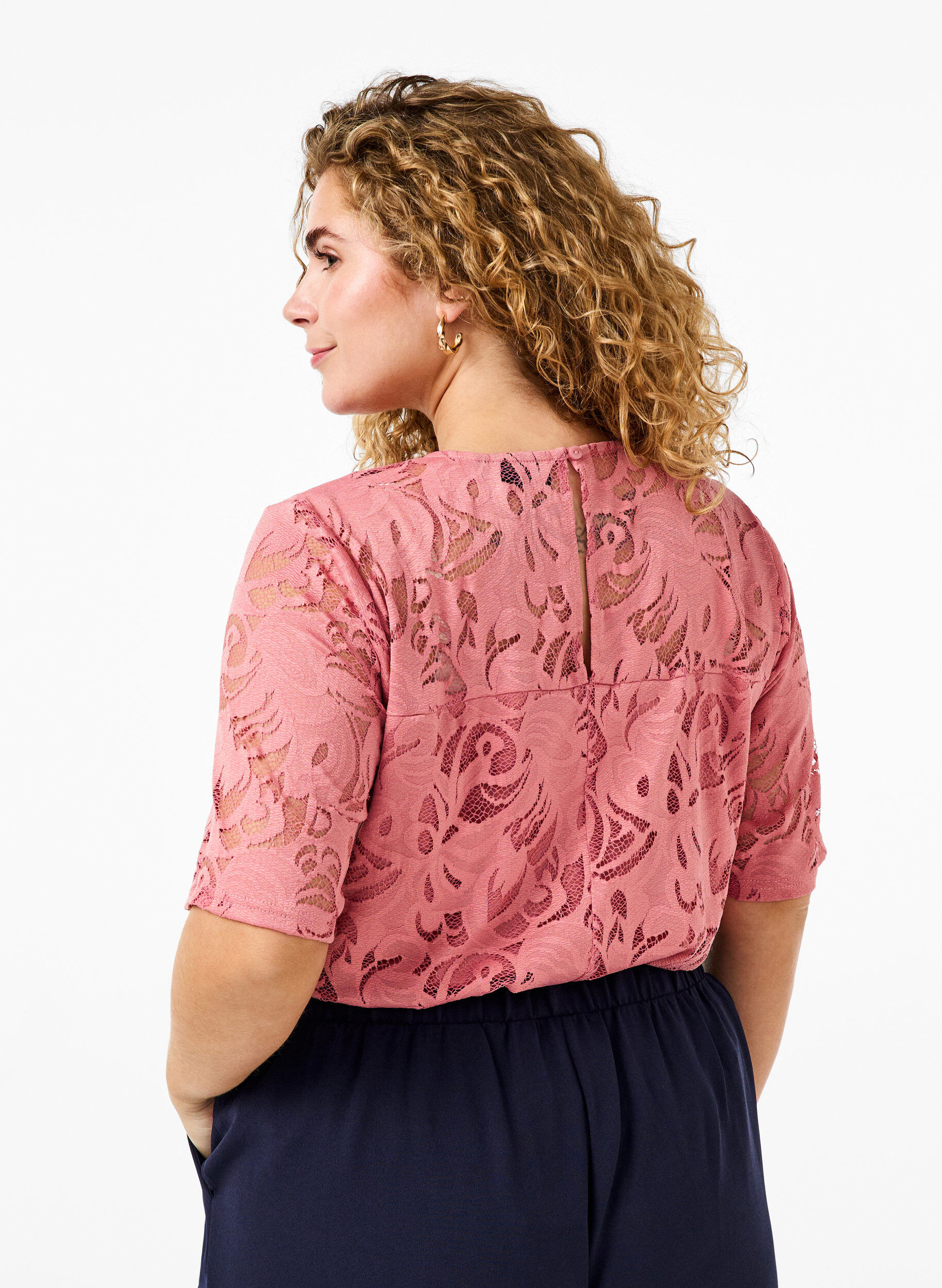 ZizziBluse mit Spitze und kurzen &Auml;rmeln, Dusty Rose, Model image number 1